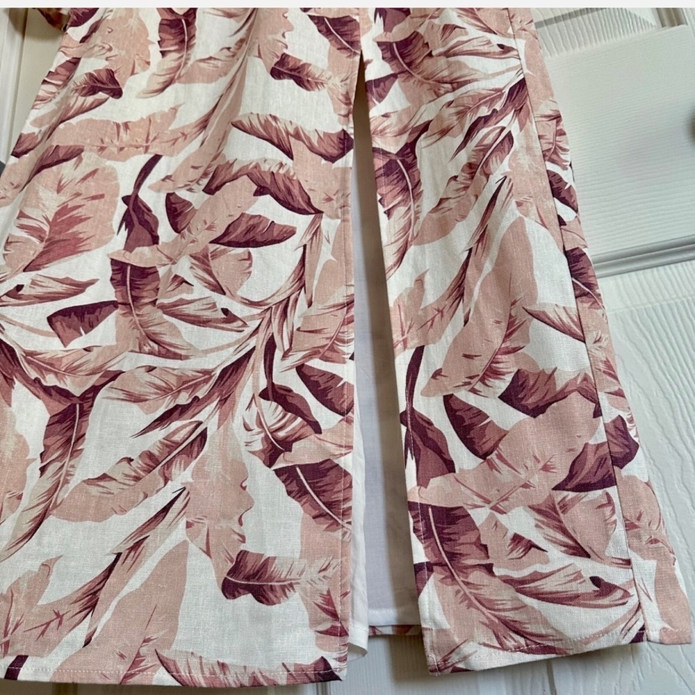 House of Harlow 1960 Linen Blend Midi Dress Pink White Palm Print Size Medium - Picture 13 of 14